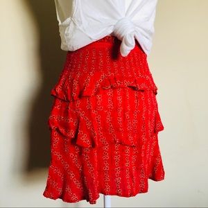 Red Floral Ruffle Mini Skirt